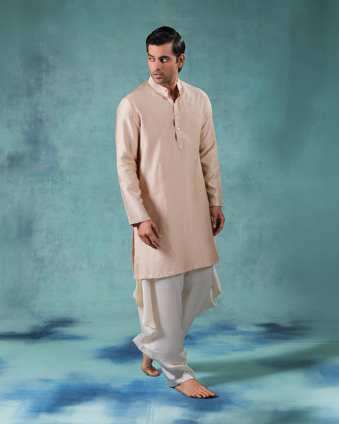 Peach and ivory kurta set