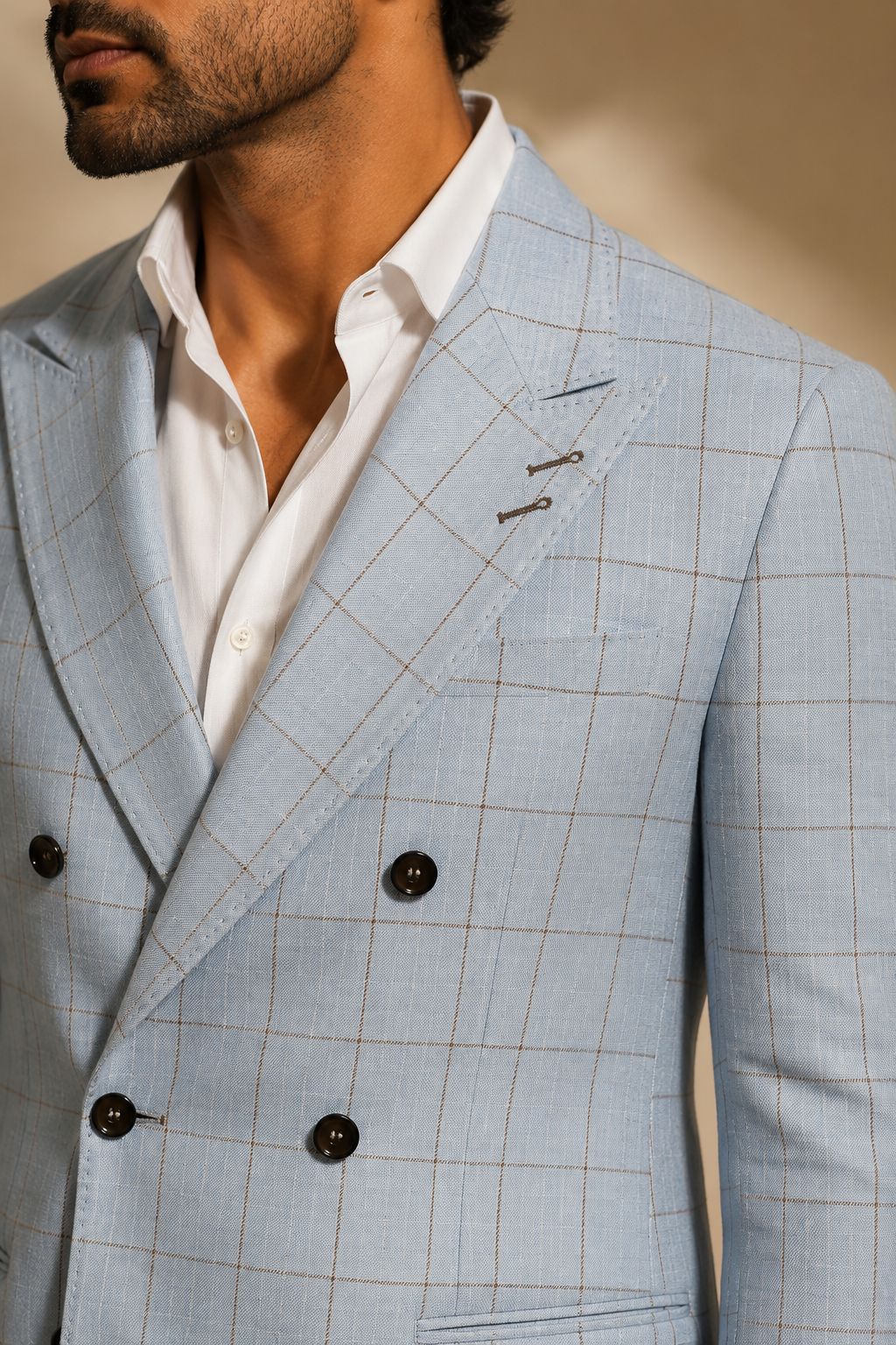 Powder Blue Check Linen Jacket