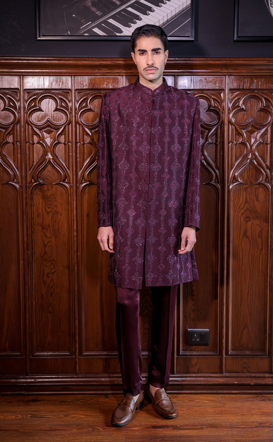Wine Sherwani Set
