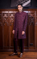 Wine Sherwani Set