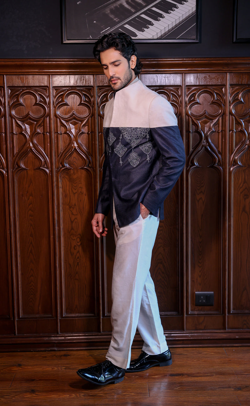 Half n Half Black & White Bandgala Set