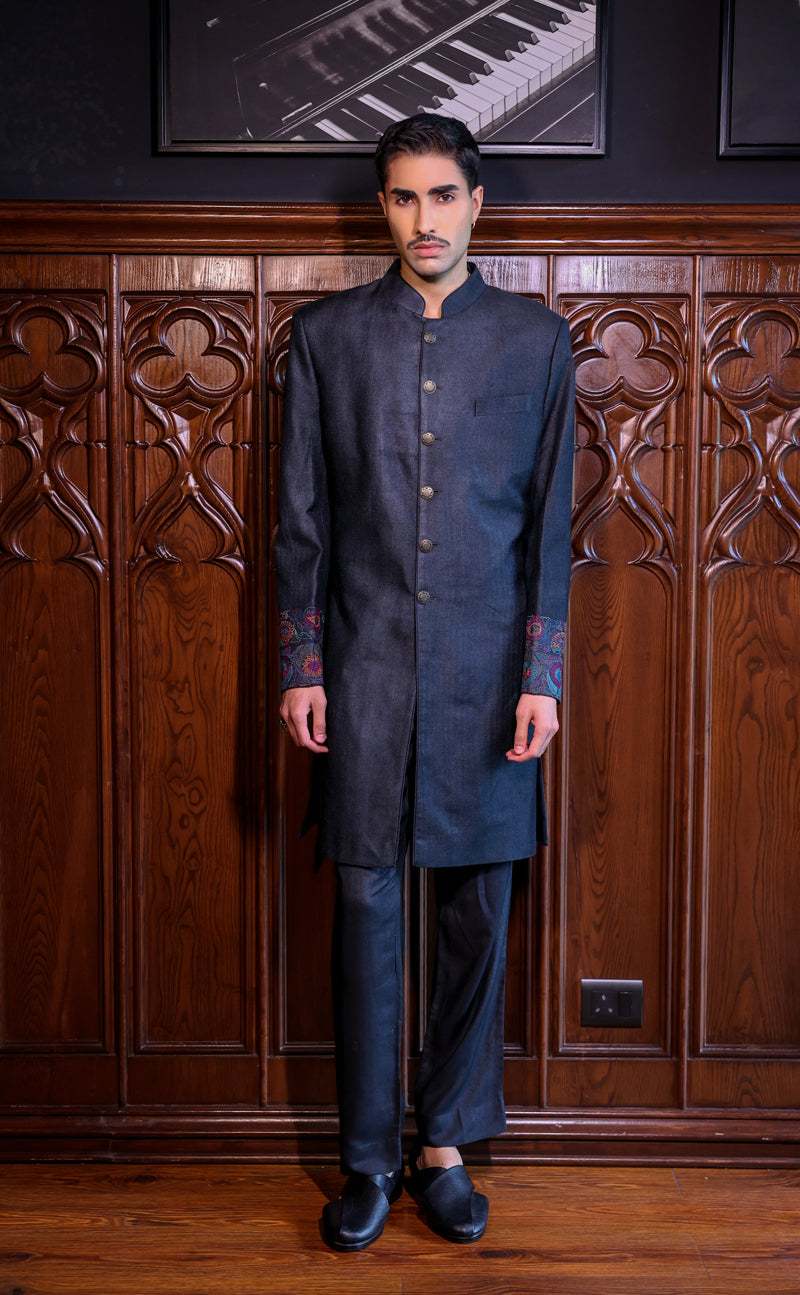Black Pashmina Indowestern Set