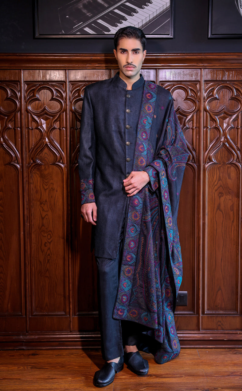 Black Pashmina Indowestern Set