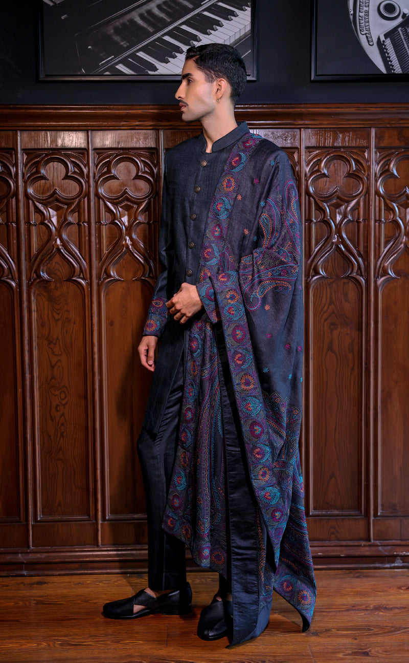 Black Pashmina Indowestern Set