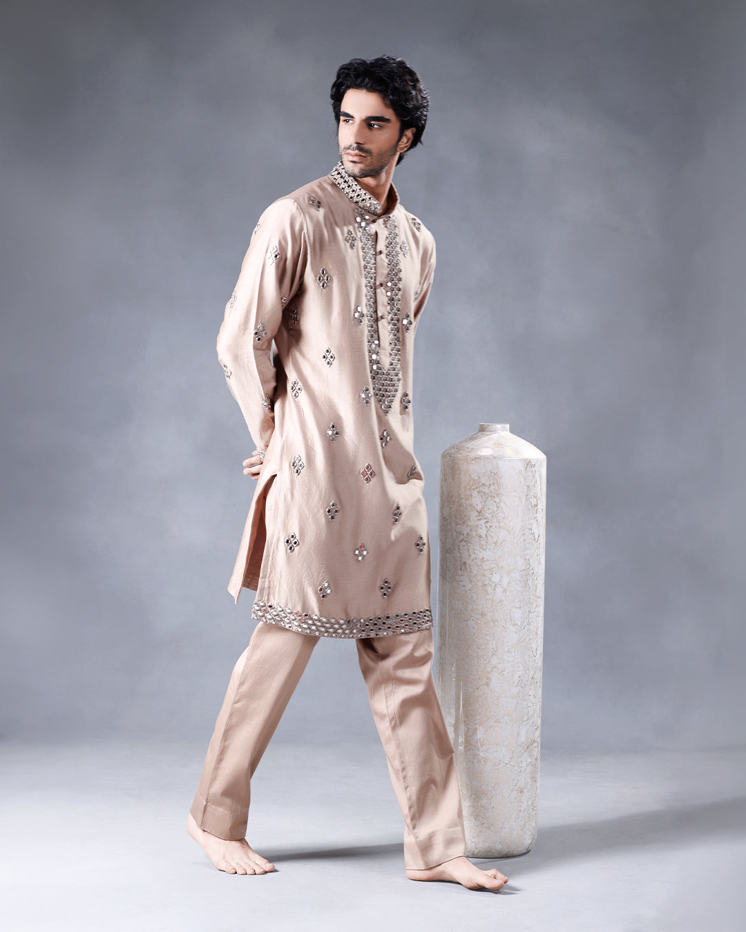 Brown Mirror Work Kurta Set