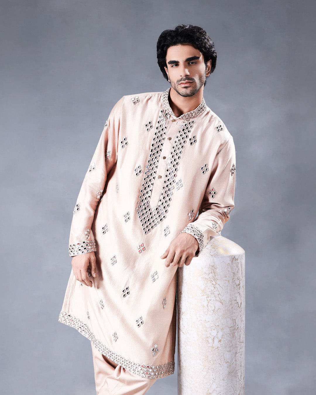 Brown Mirror Work Kurta Set