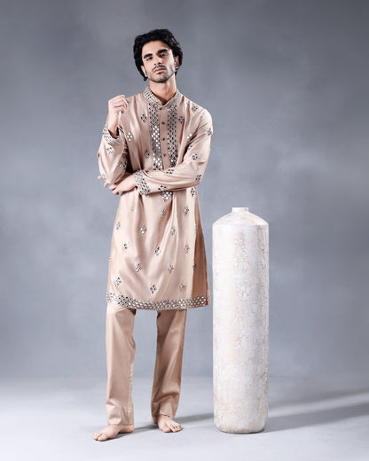Brown Mirror Work Kurta Set