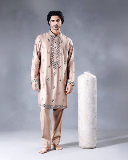 Brown Mirror Work Kurta Set