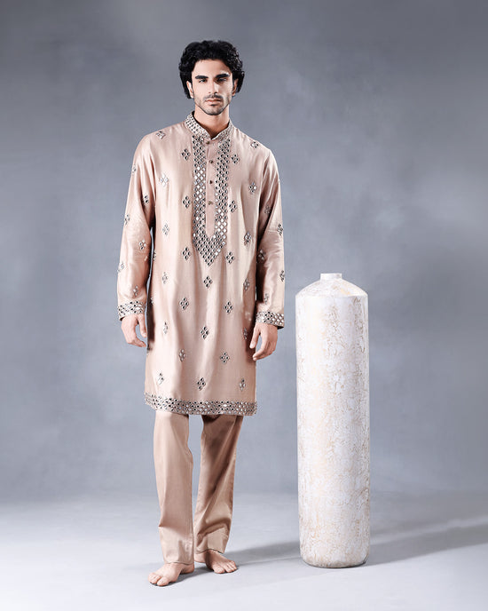 Brown Mirror Work Kurta Set
