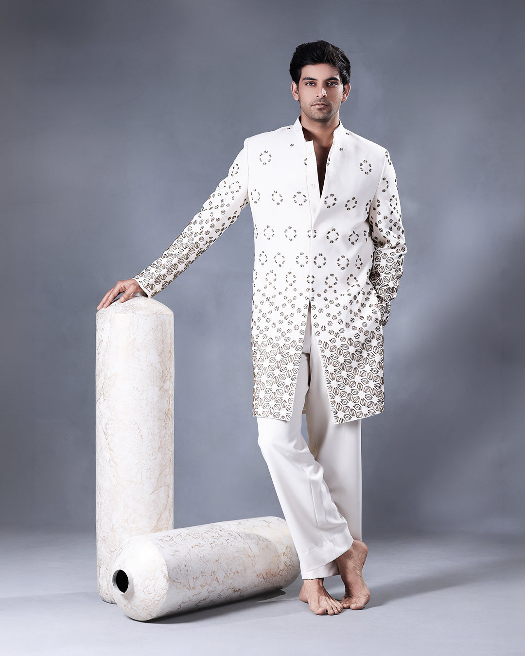 White Indowestern Set