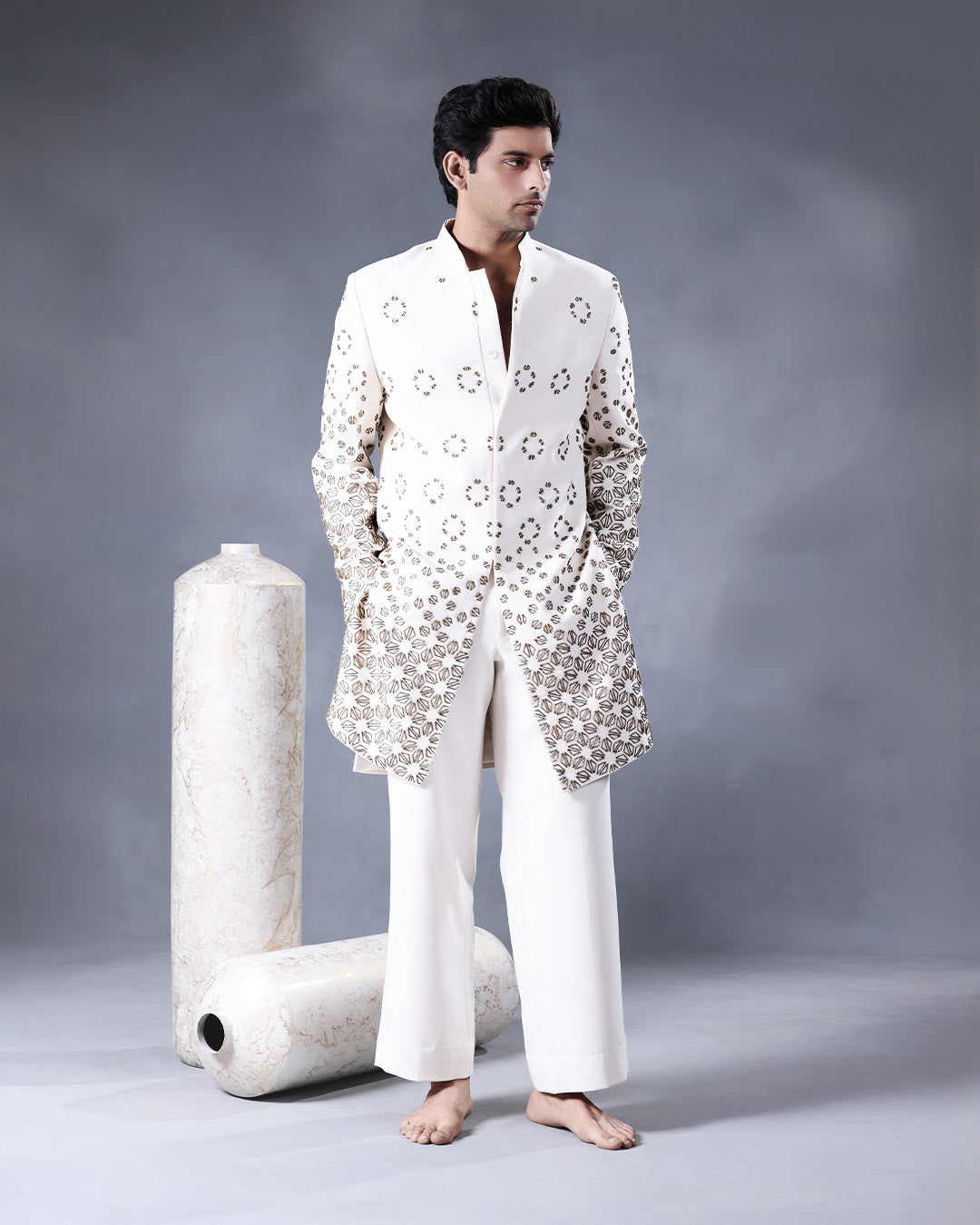 White Indowestern Set