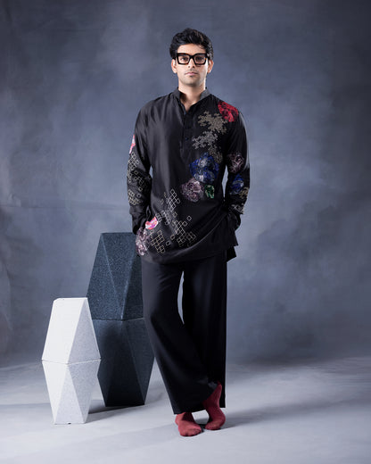 Black Muliticolor Kurta Set