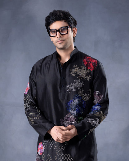 Black Muliticolor Kurta Set