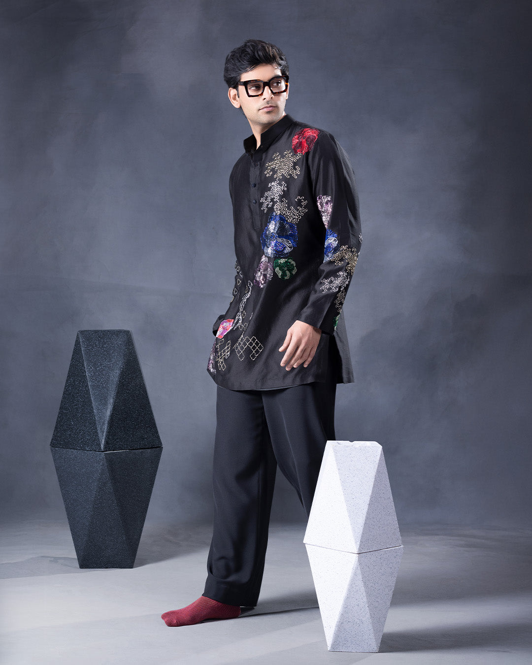Black Muliticolor Kurta Set