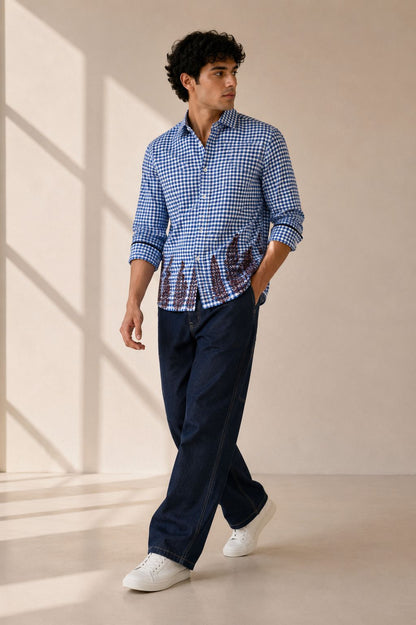Blue White Check Summer Shirt