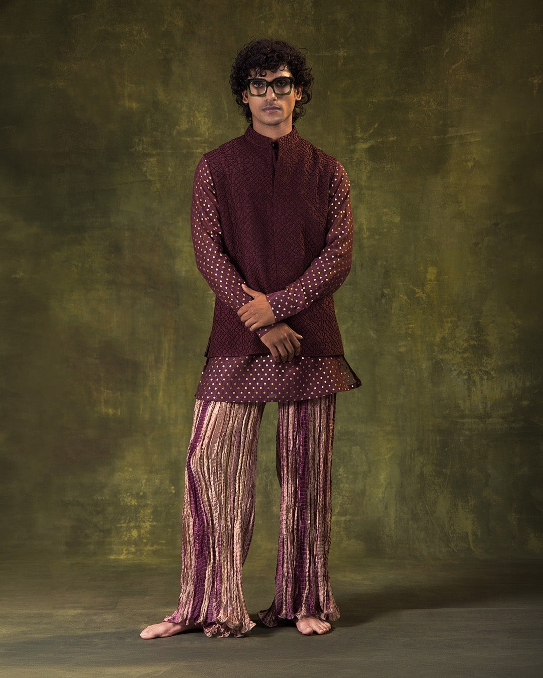 Wine Nehru Jacket Set