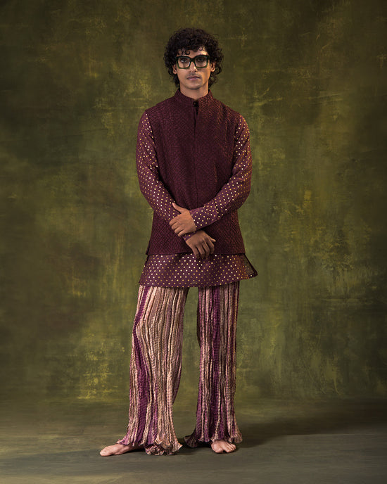 Wine Nehru Jacket Set
