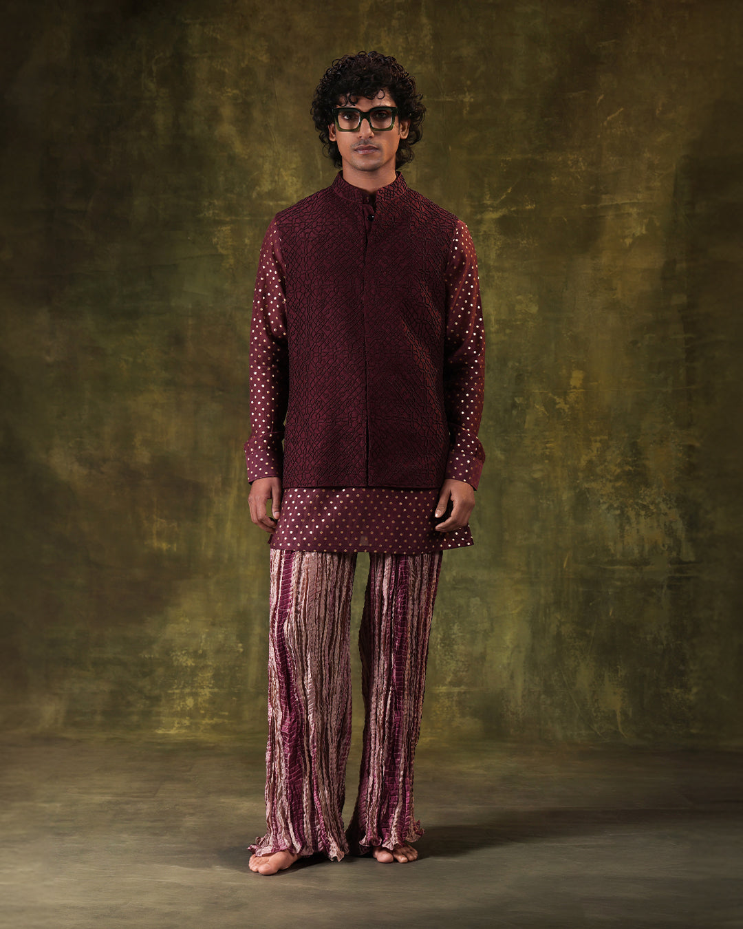 Wine Nehru Jacket Set