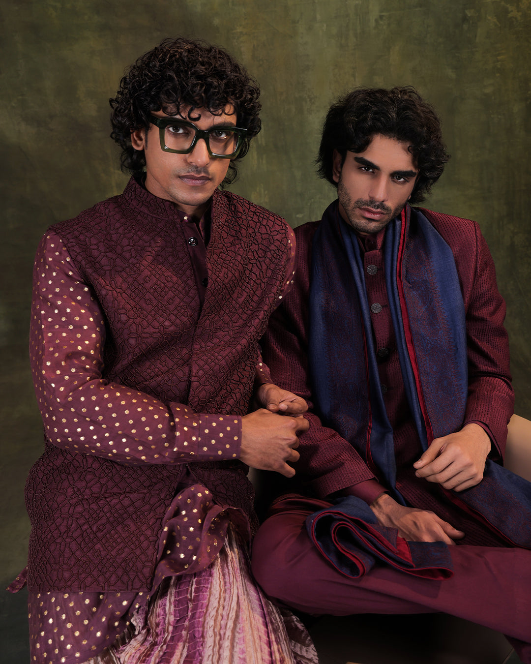 Wine Nehru Jacket Set
