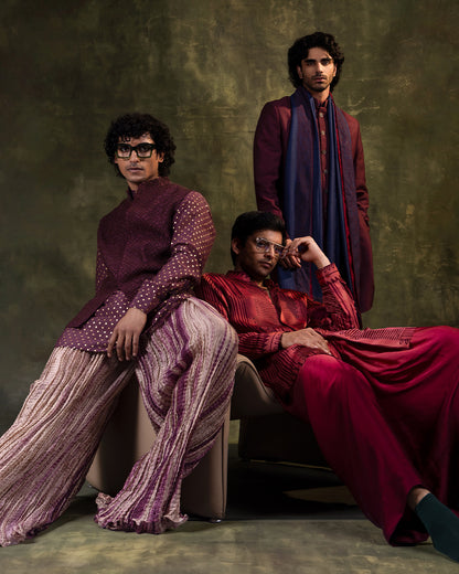Wine Nehru Jacket Set