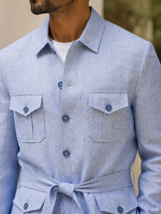 Powder Blue Linen Trench