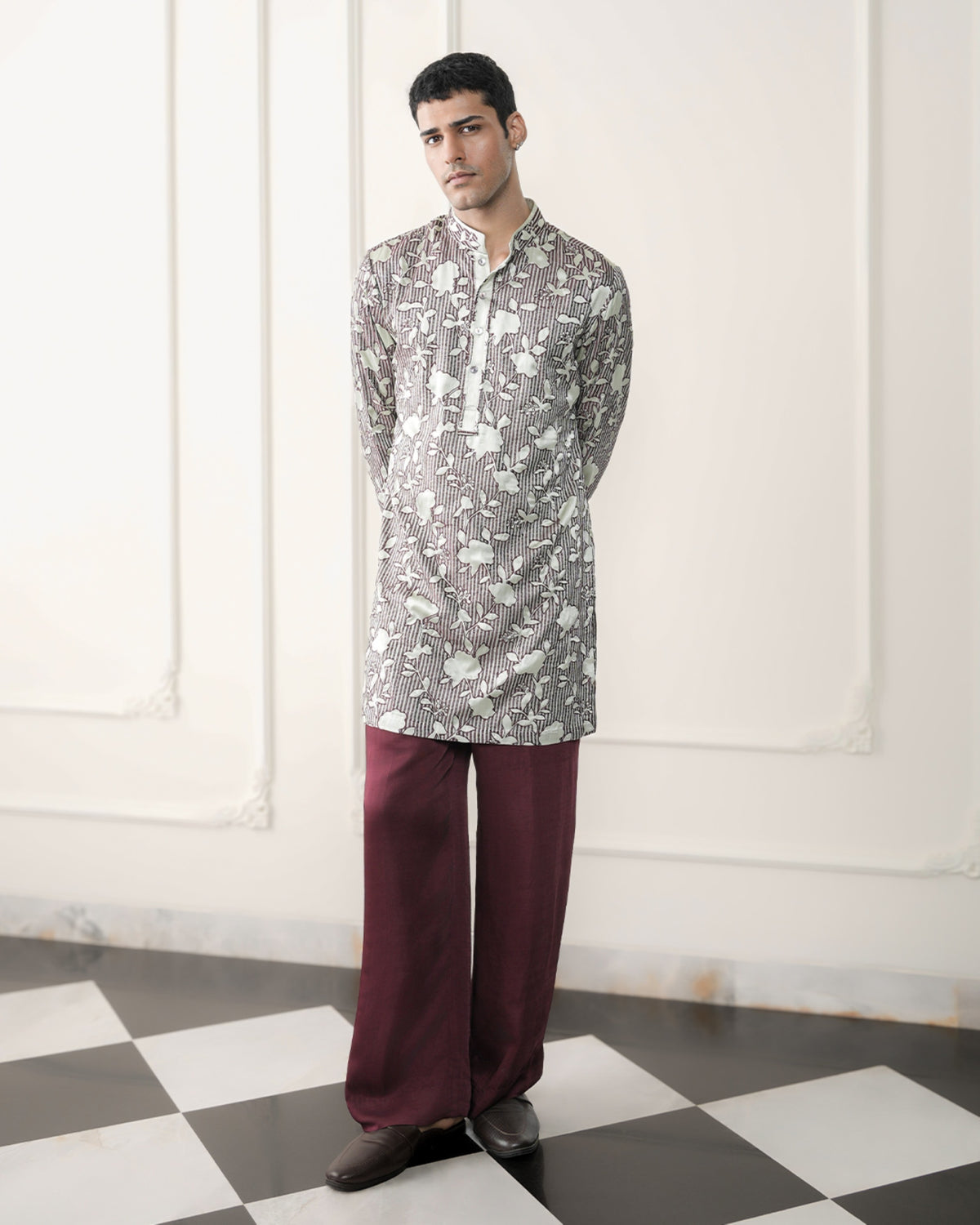Green & Burgundy Kurta Set
