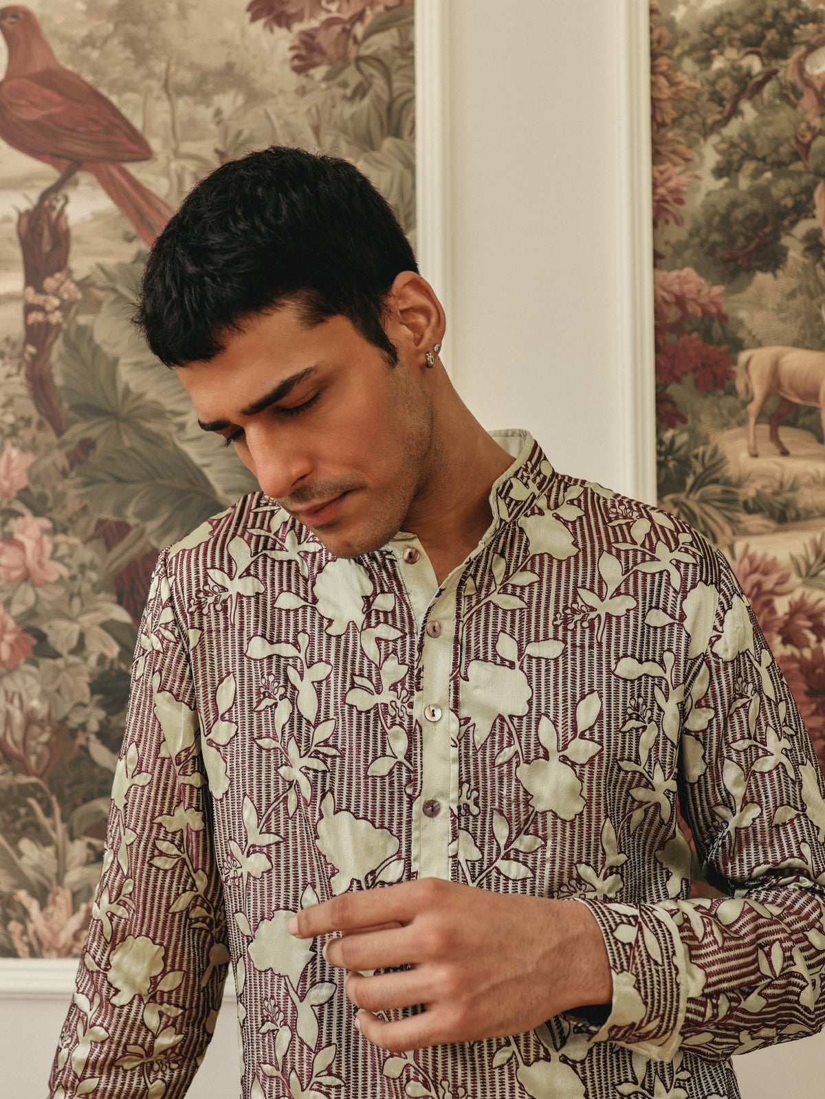 Green & Burgundy Kurta Set