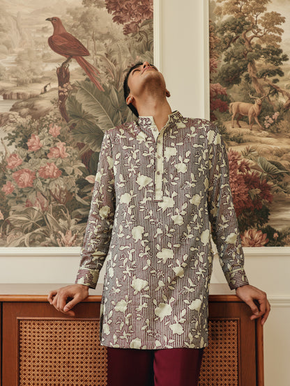 Green & Burgundy Kurta Set