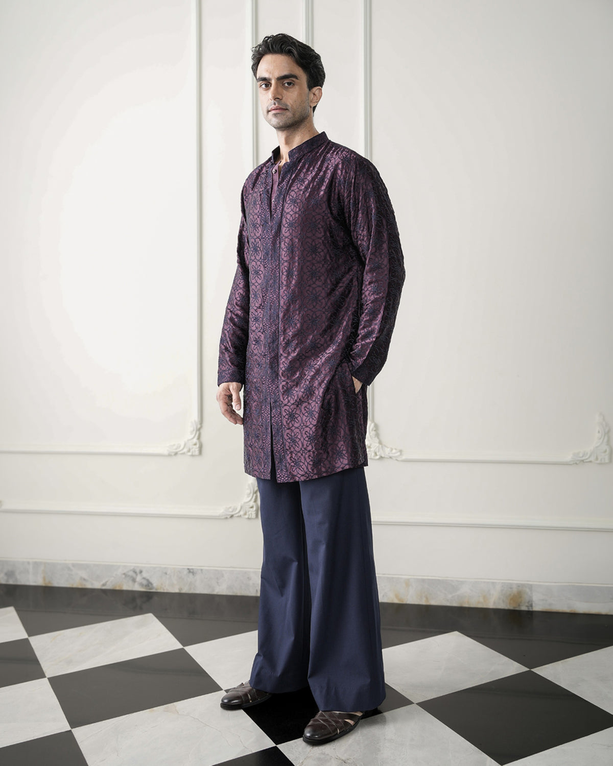 Wine & Blue Kurta Set