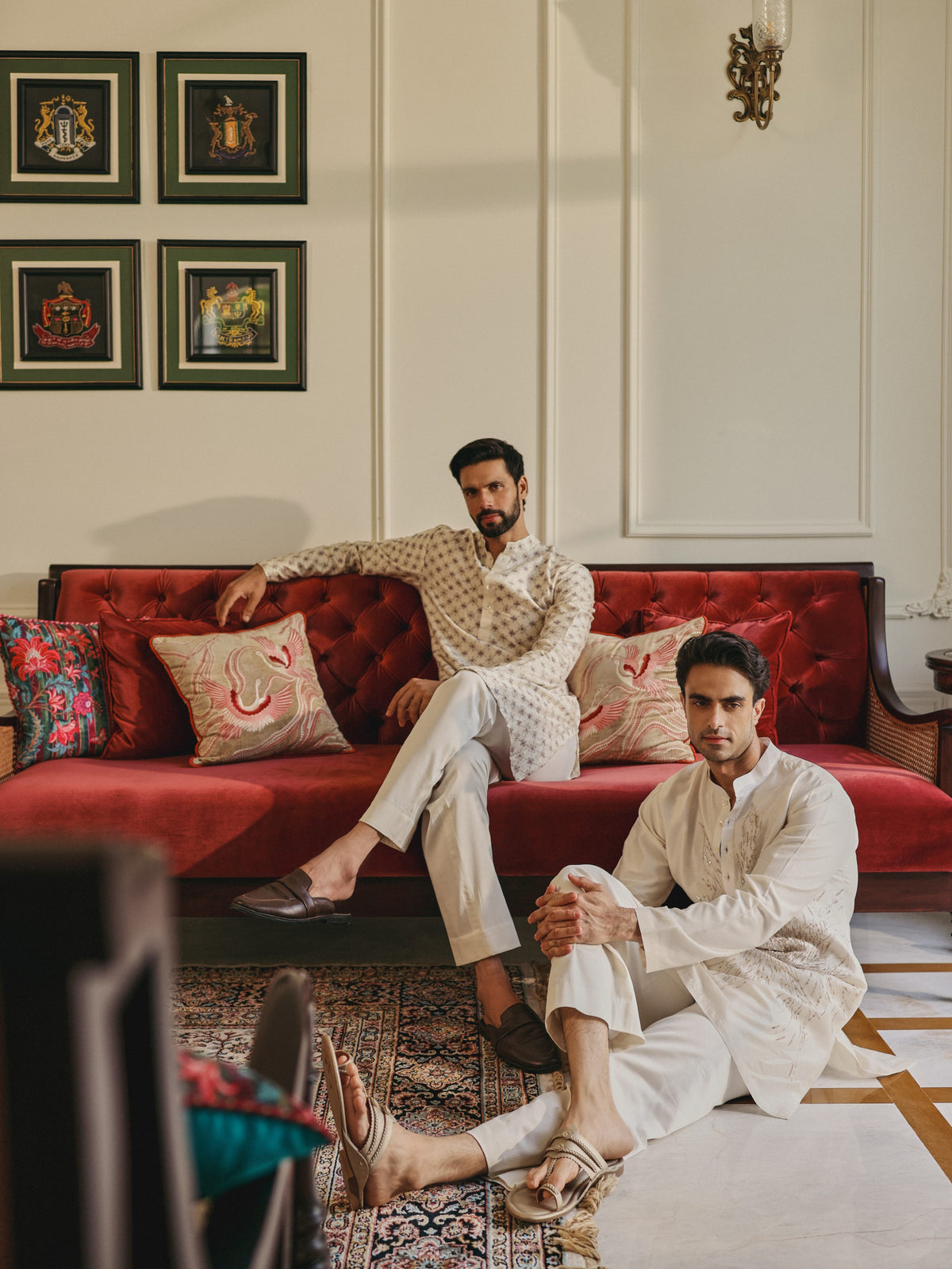 White Stole Kurta Set