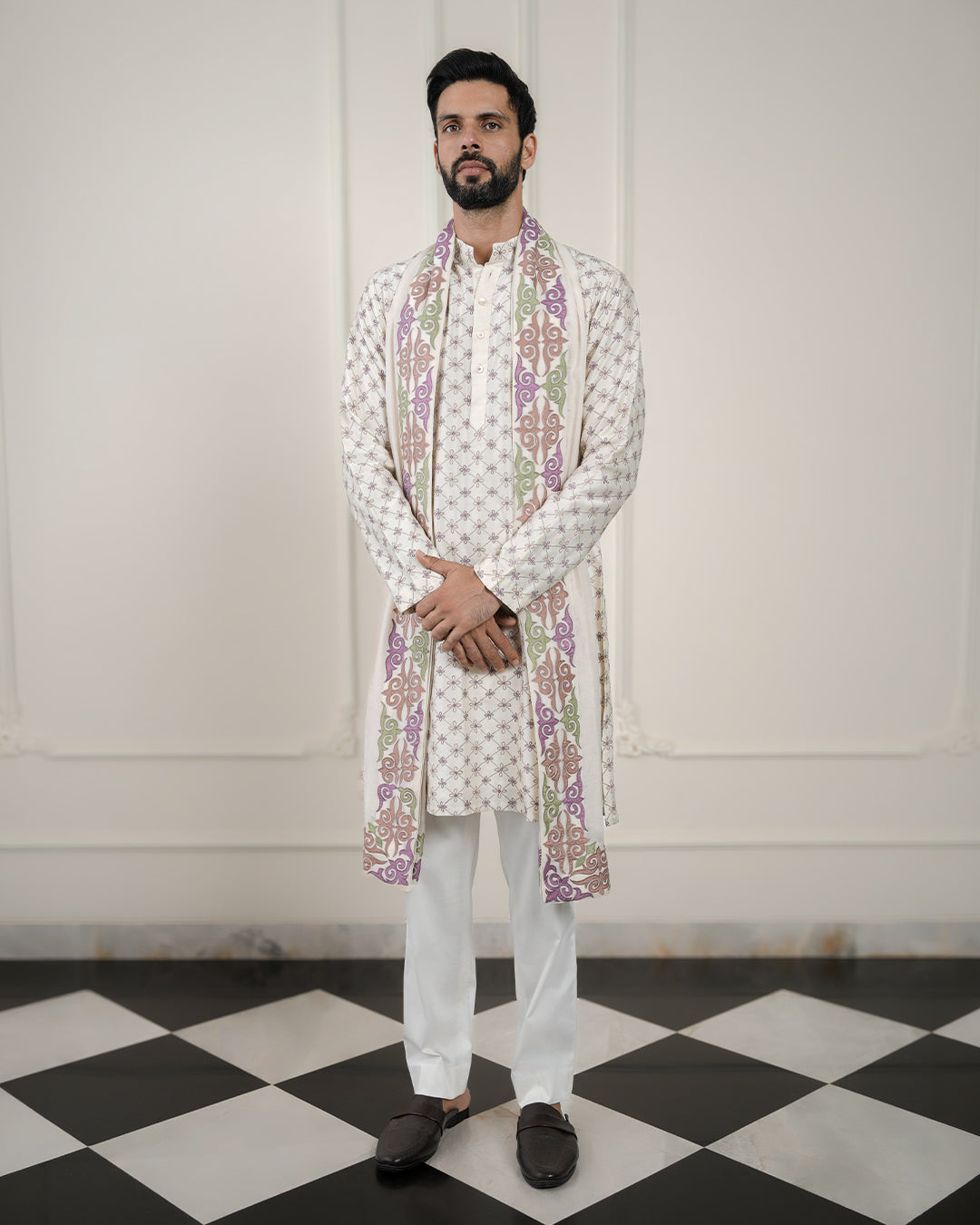 White Stole Kurta Set