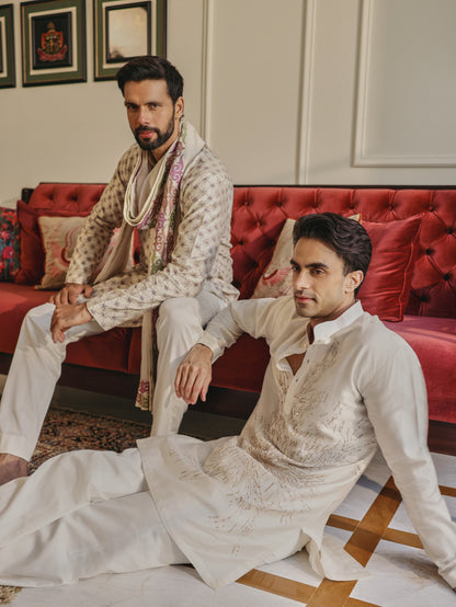 White Stole Kurta Set