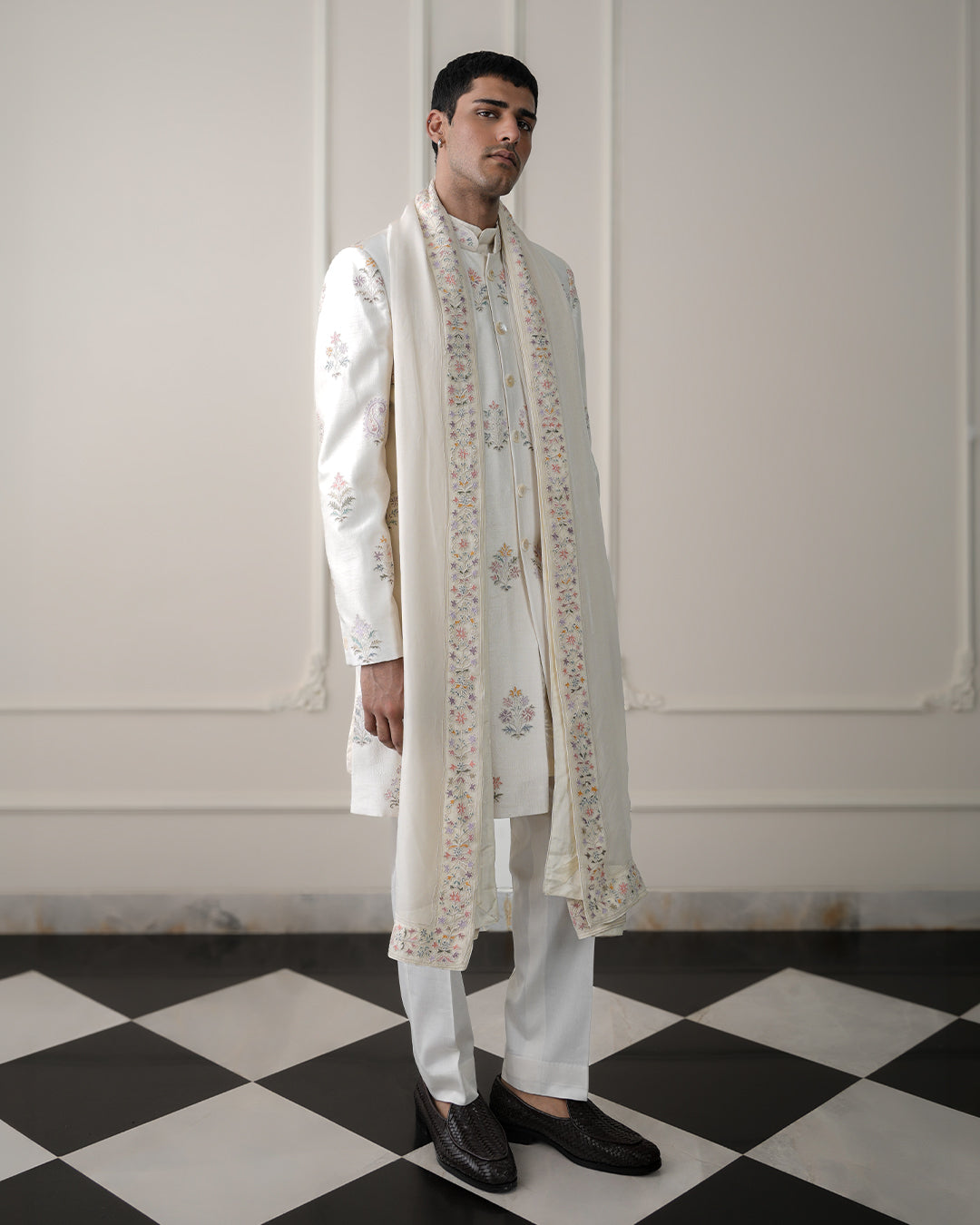 Ivory Multicolor Sherwani iSet