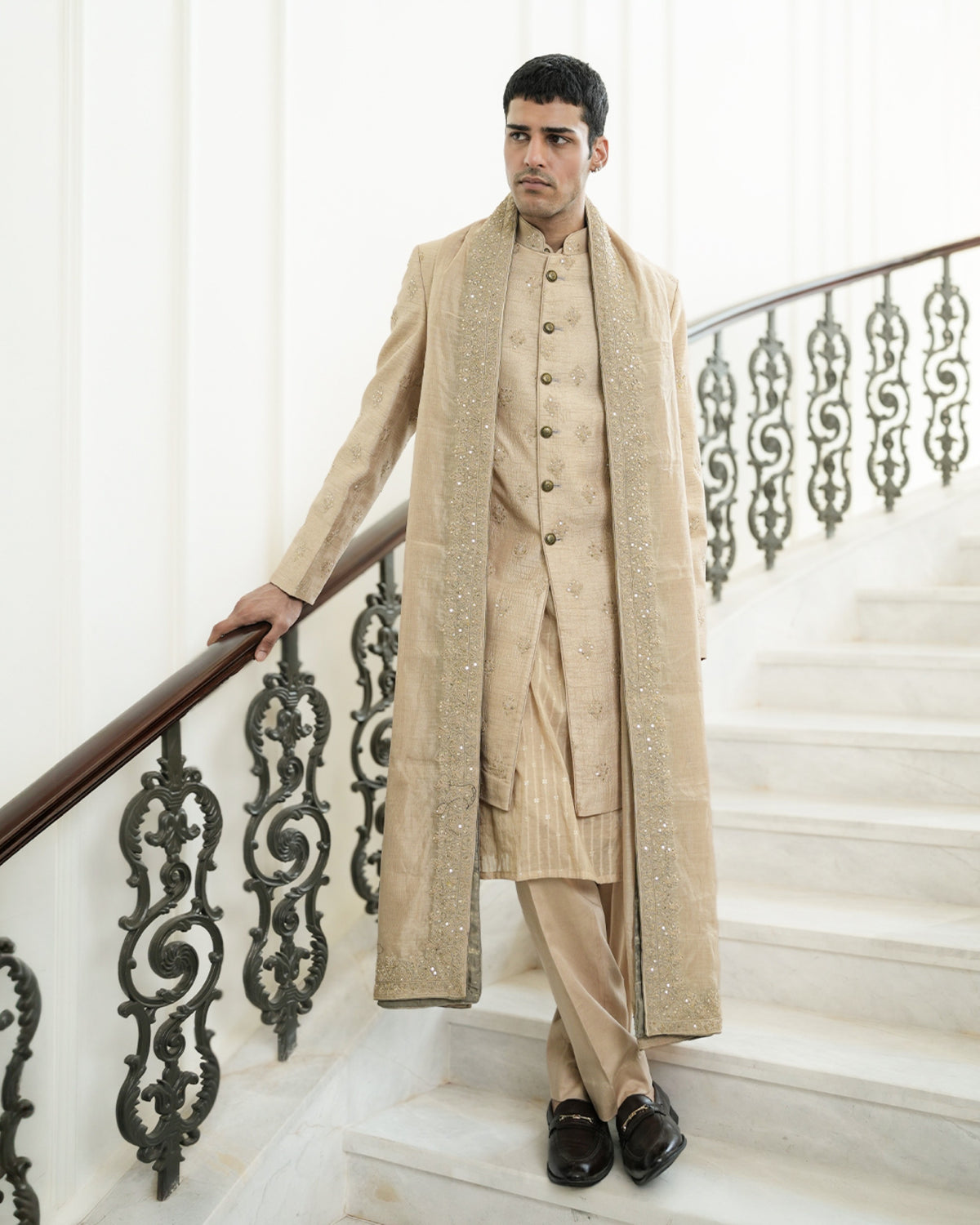 Beige Dori Sherwani Set