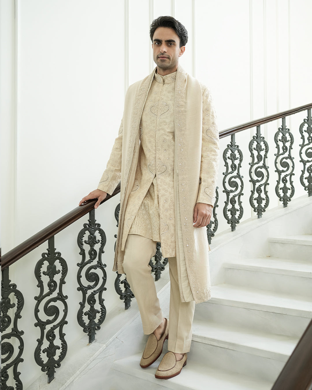 Cream Dori Sherwani Set