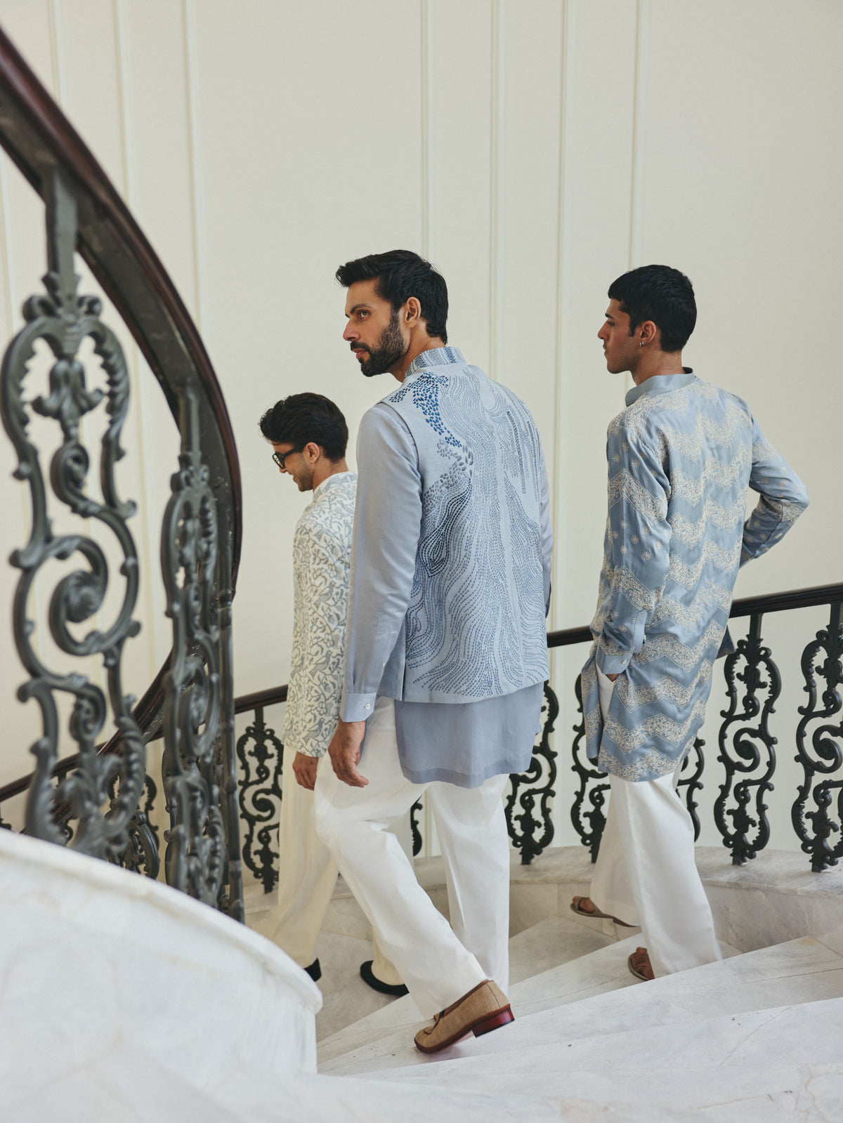 Powder Blue Nehru Jacket  Set