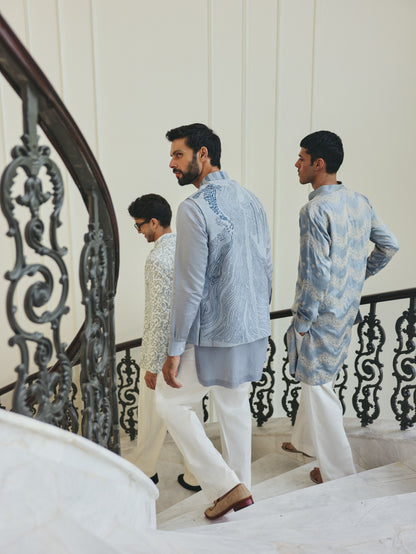Powder Blue Nehru Jacket  Set