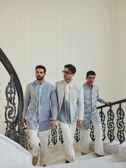 Powder Blue Nehru Jacket  Set