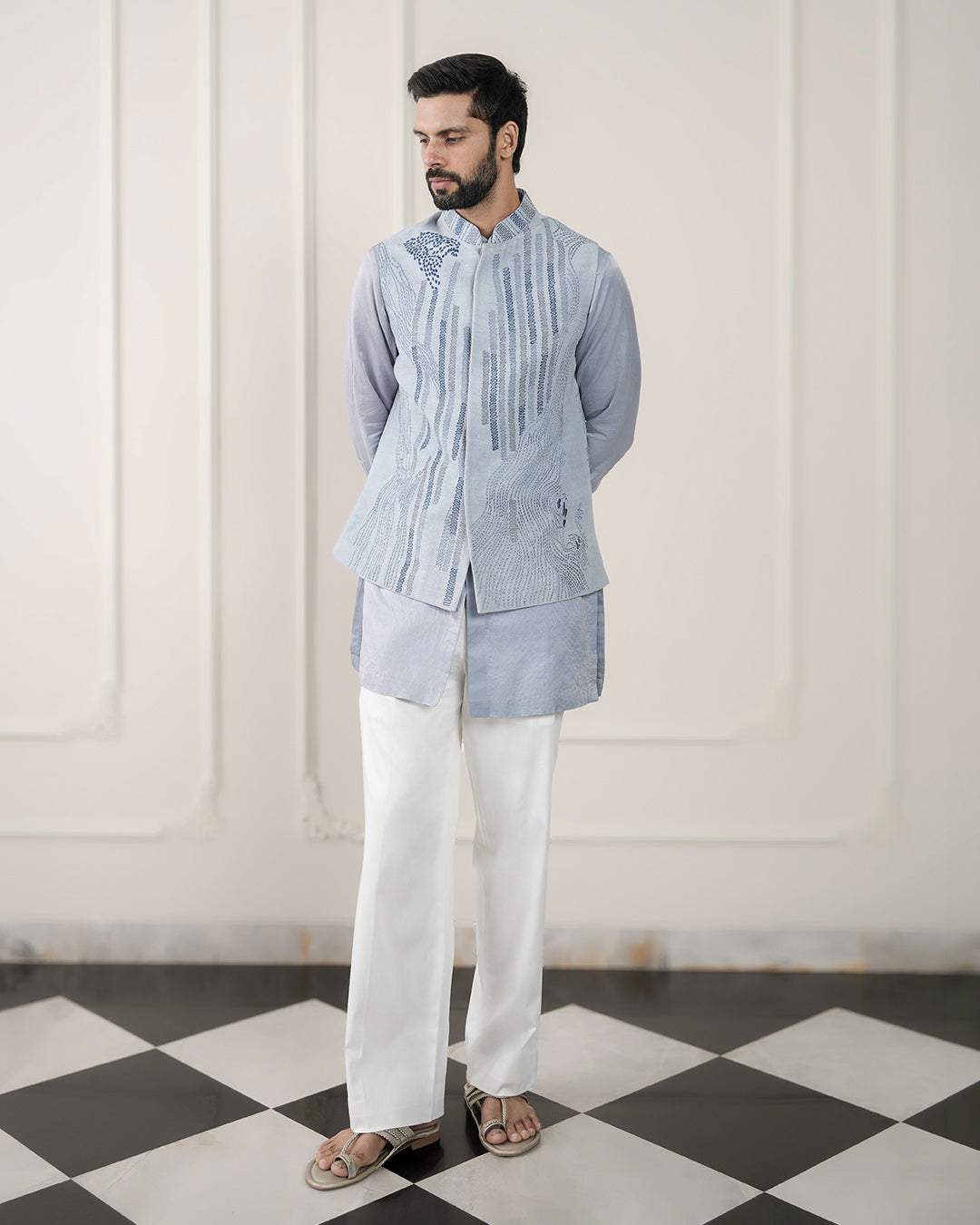 Powder Blue Nehru Jacket  Set