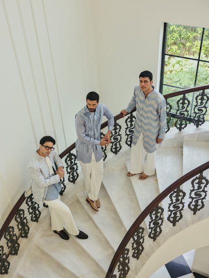 Powder Blue Nehru Jacket  Set