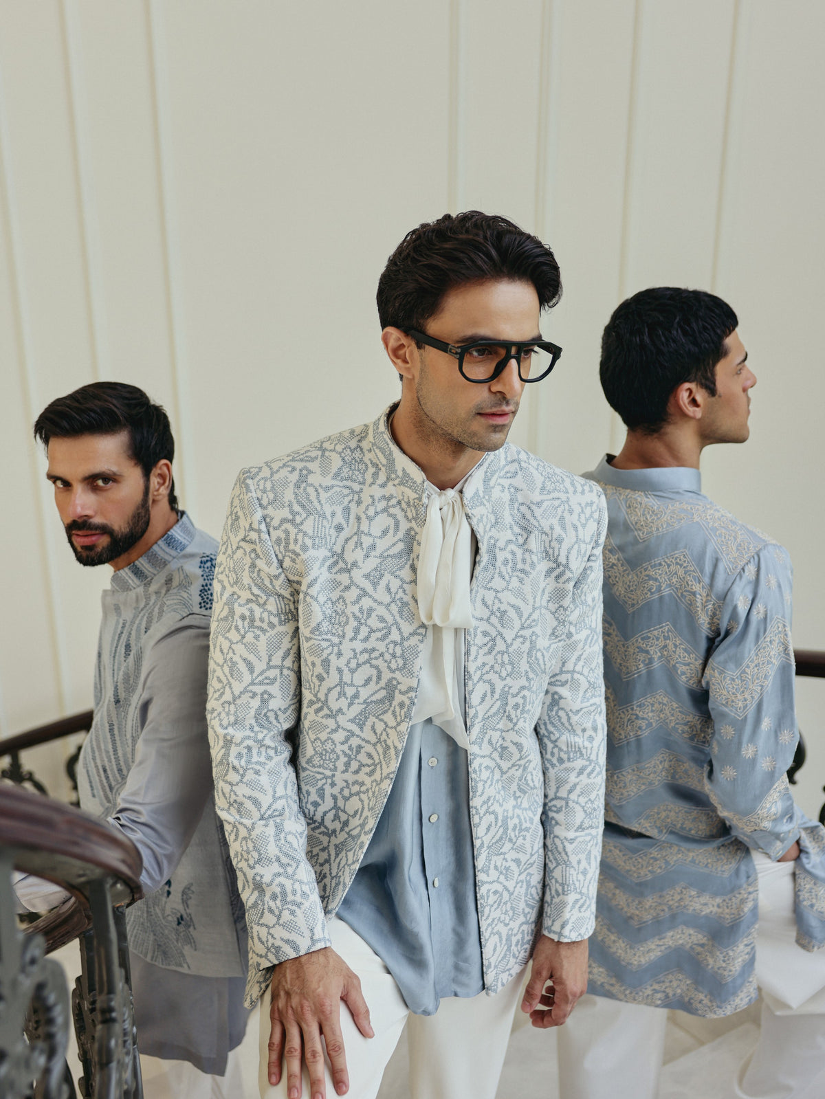White & Blue Bandgala Set