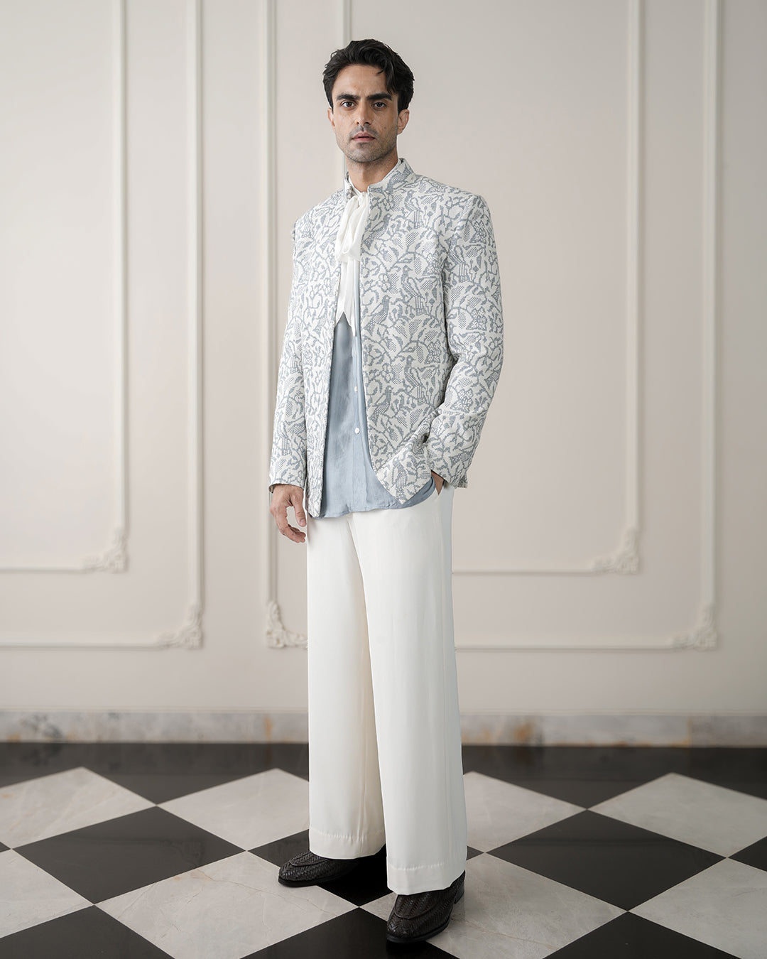 White & Blue Bandgala Set