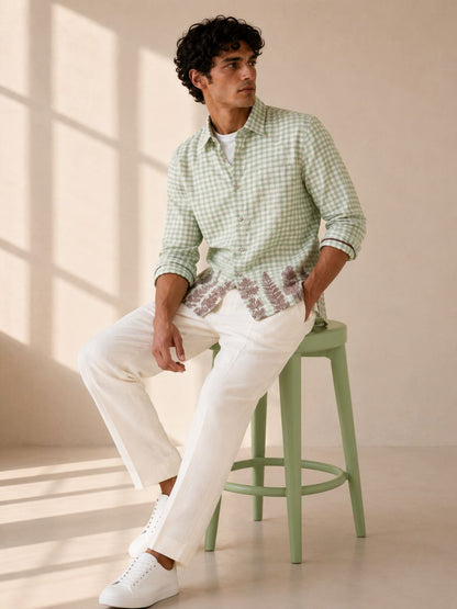 Green White Check Summer Shirt