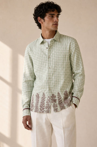 Green White Check Summer Shirt