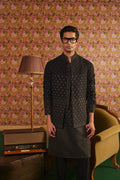 Black Mesh Resham Embroidered Nehru Jackets Set