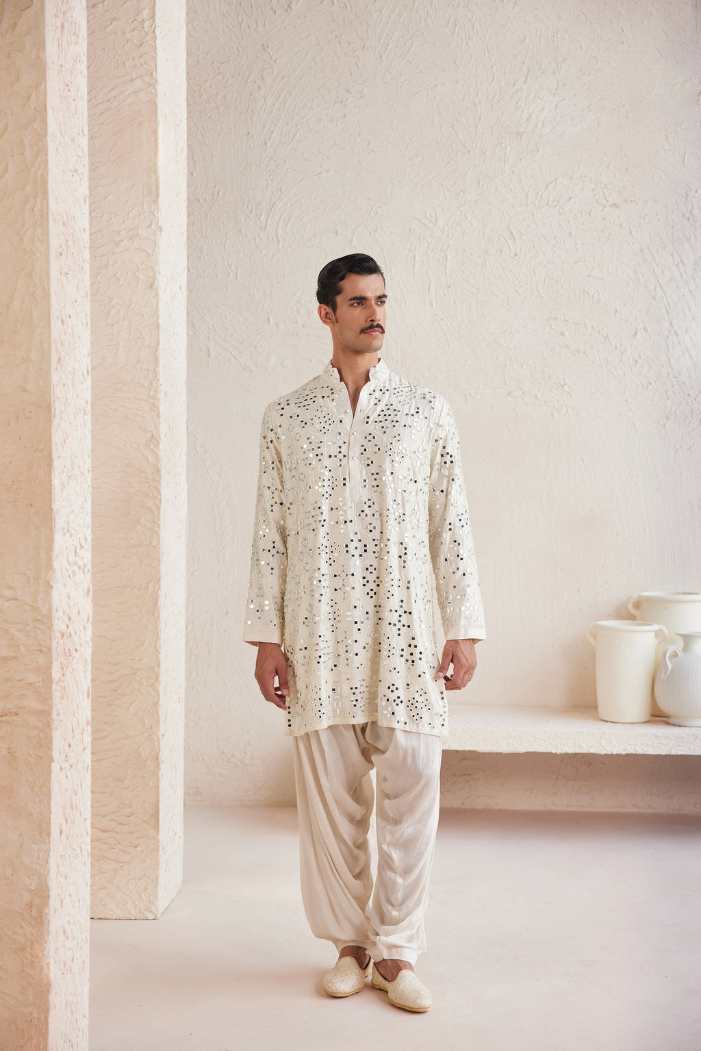 Ivory Mirror Work Kurta Set
