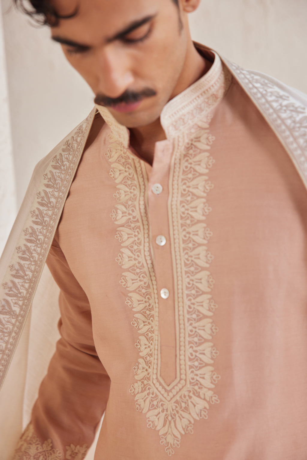 Peach Dori Embroidered Kurta Set