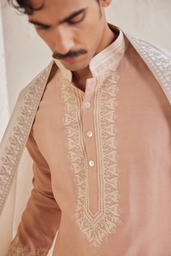 Peach Dori Embroidered Kurta Set