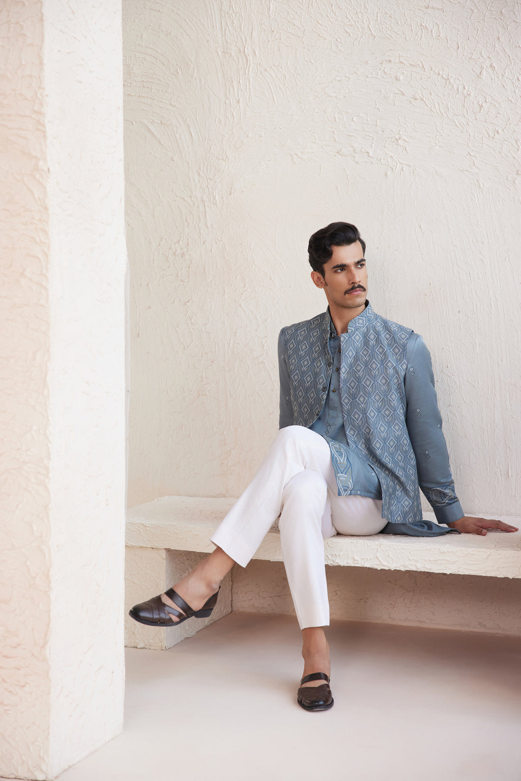 Teal Blue Nehru Jacket Set