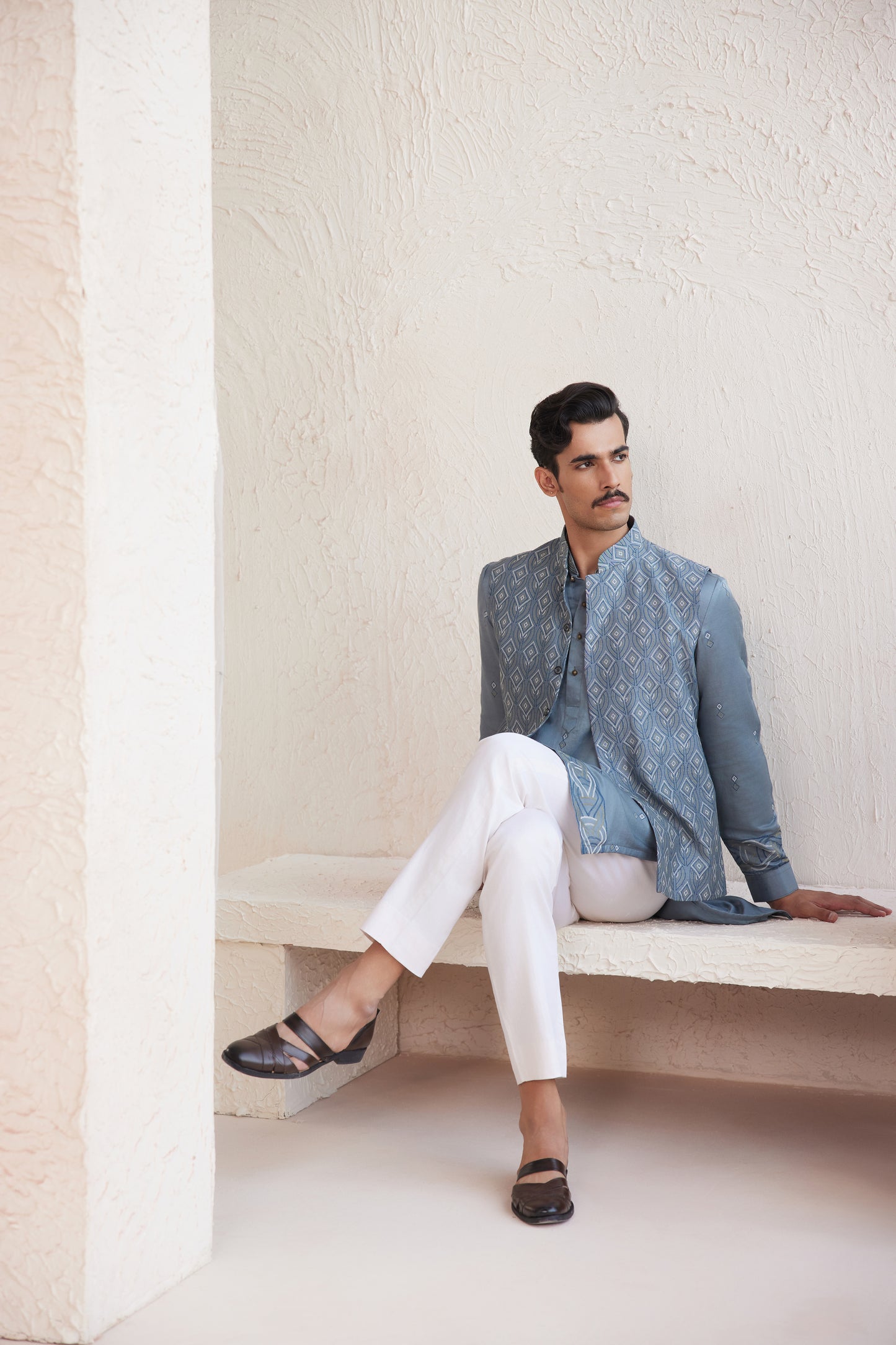 Teal Blue Nehru Jacket Set